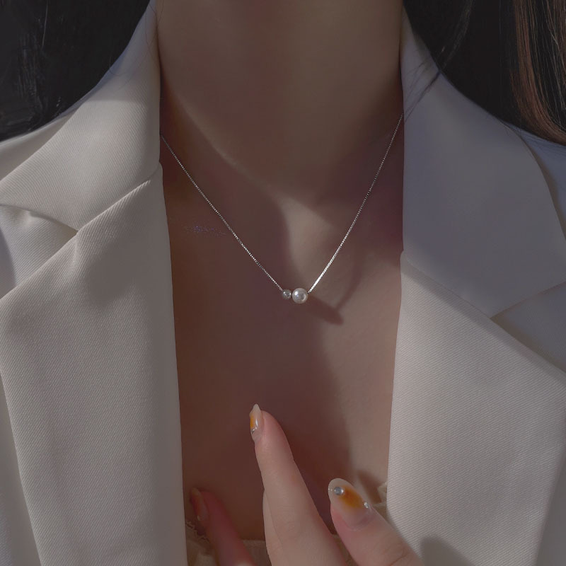 フレンチs925スターリングシルバーパールネックレス、女性用、軽くて豪華なニッチデザイン、ハイエンド、新しいスタイル、シンプルでコールドなスタイルの鎖骨チェーン|undefined