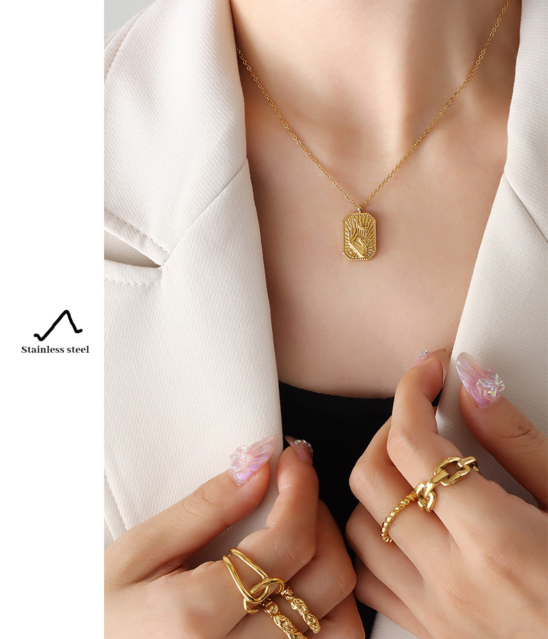 Ethnic Style Palm Moon Stripe Titanium Steel Necklace Plating Stainless Steel Necklaces