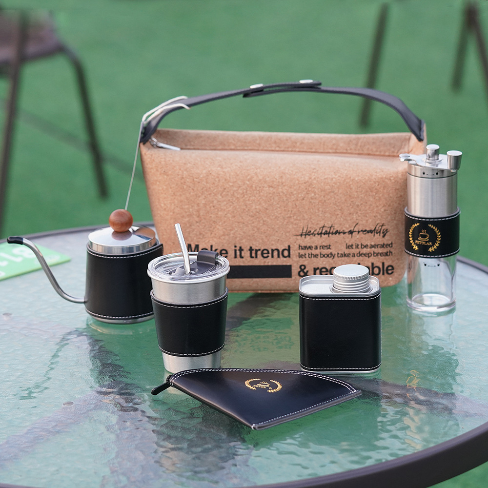 Nuevos regalos de vacaciones, juegos de café de acero inoxidable portátiles al aire libre, juegos de tazas de café de picnic