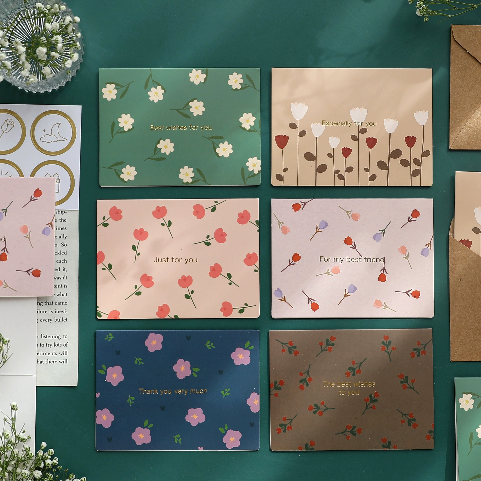 Ins Простая бронзовая поздравительная открытка Праздничная открытка Благословение на день рождения пары ручной работы DIY Складная пустая маленькая открытка