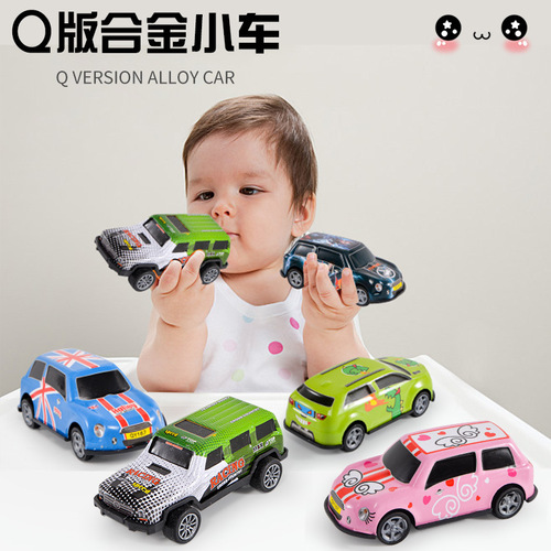 Cross-border exclusive gift model cartoon Q-version toy tin car mini trampoline alloy car for boys