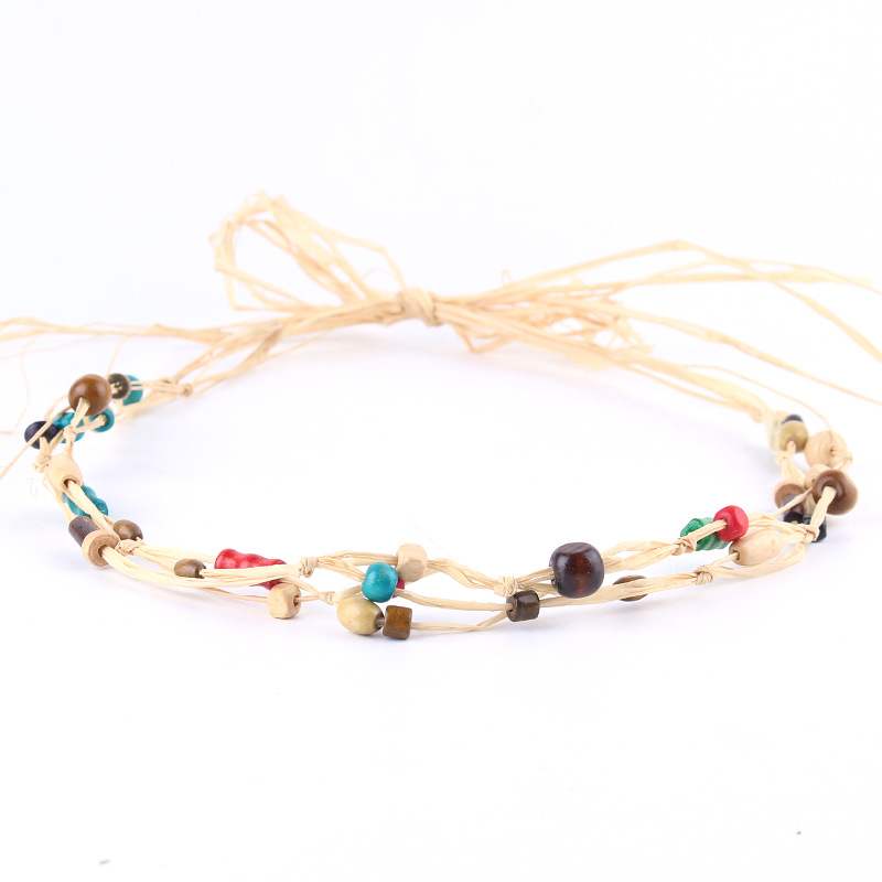 手工diy拉菲草串编木珠网状挂饰女帽子围带配饰服饰腰带装饰配件