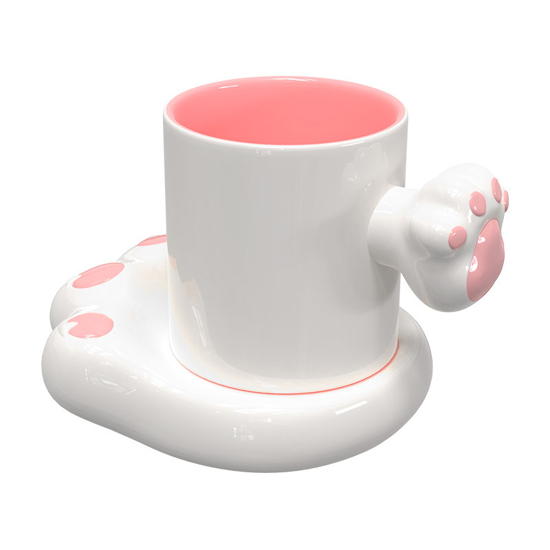 Porcelana de pelo suelto personalizada encantadora taza de café de dibujos animados casera tarpa de gato set de taza para parejas