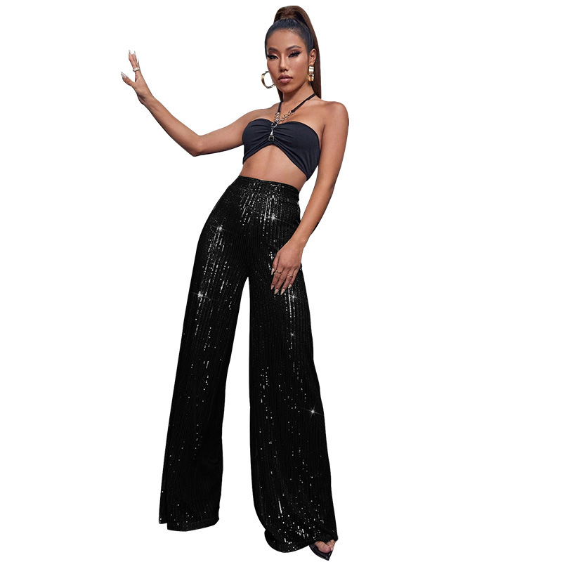 Women's Party Street Fashion Solid Color Full Length Sequins Casual Pants display picture 10