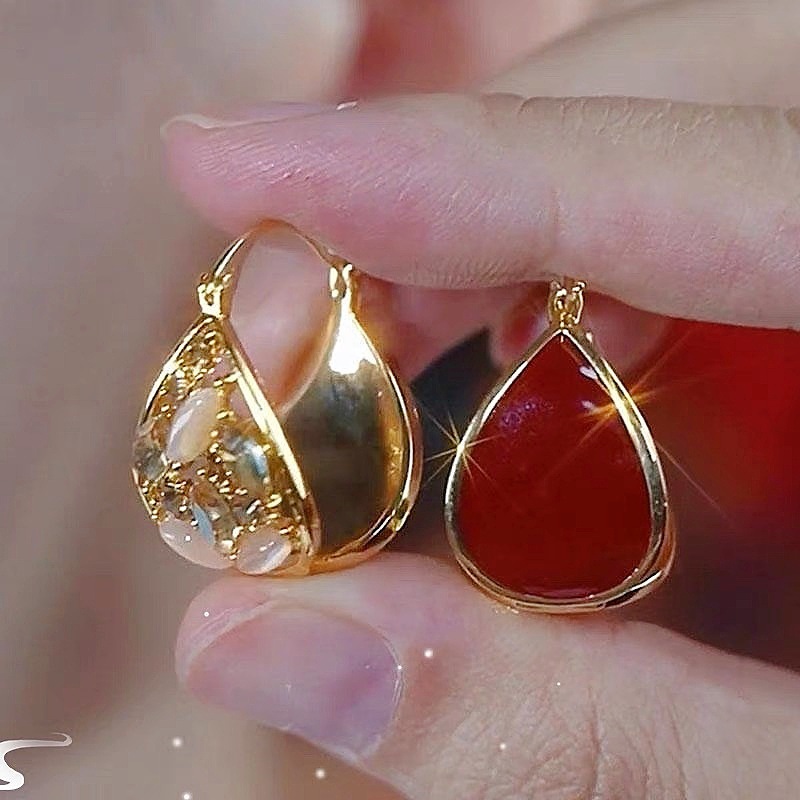 Small design red double-sided elegant universal earrings with zircon…