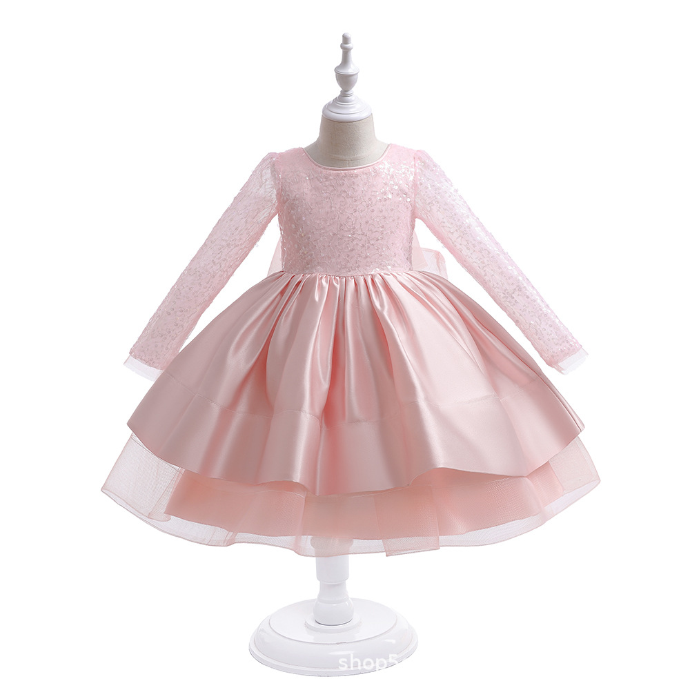 Vestido de pastel de malla hinchada de manga larga para niñas nuevas de Amazon con lazo detrás del traje de Senior Girls