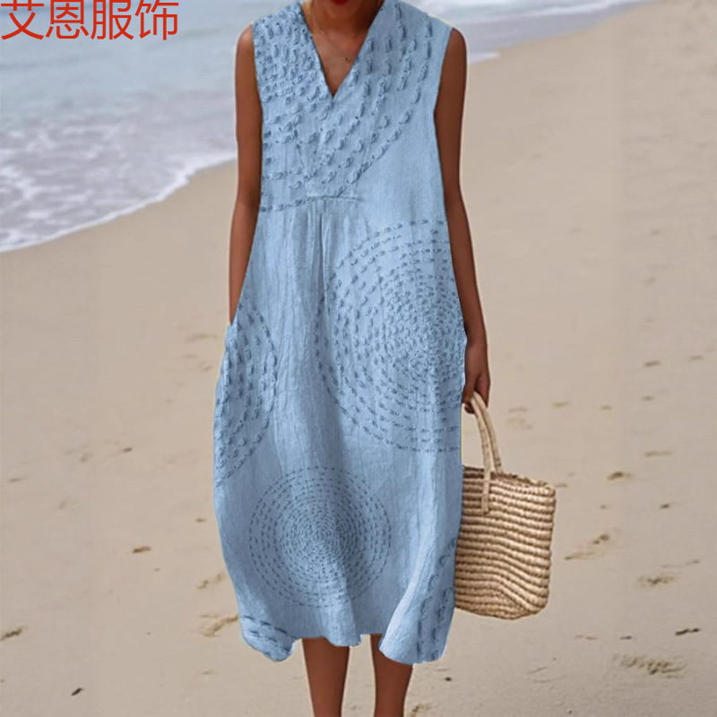dress with sleeves with a round collar for leisure sleevless