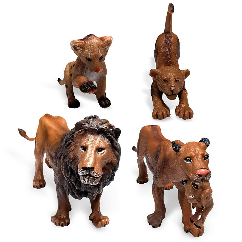 Foreign Trade Cross-Border Artificial Animal Lion Family Model Set Static Solid Male Lion Female Lion Cub Ornaments Toy