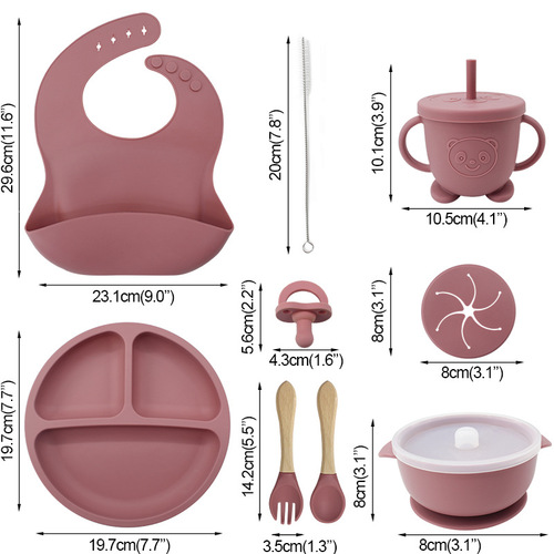 Children's meal plate silicone feeding bowl divided plate anti-slip tableware Morandi baby food feeding integrated suction cup