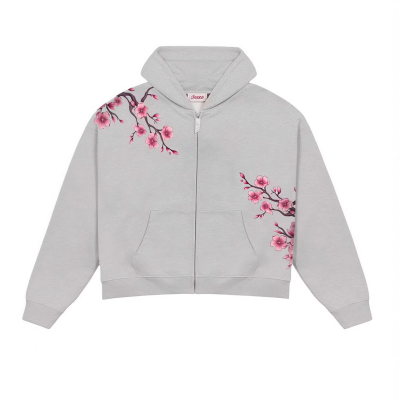 Foreign Trade Cross-Border European and American Cherry Blossom Embroidered Zipper Hoodie Y2K Comfortable Loose Versatile Street Fashion Sweatshirt