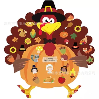 亚马逊跨境感恩节秋丰收节派对火鸡南瓜DIY毛毡装饰墙挂壁挂门挂