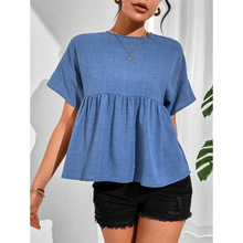 K 79447 Japanese Korean Patchwork Crew Neck Shirt �պ���ƴ��