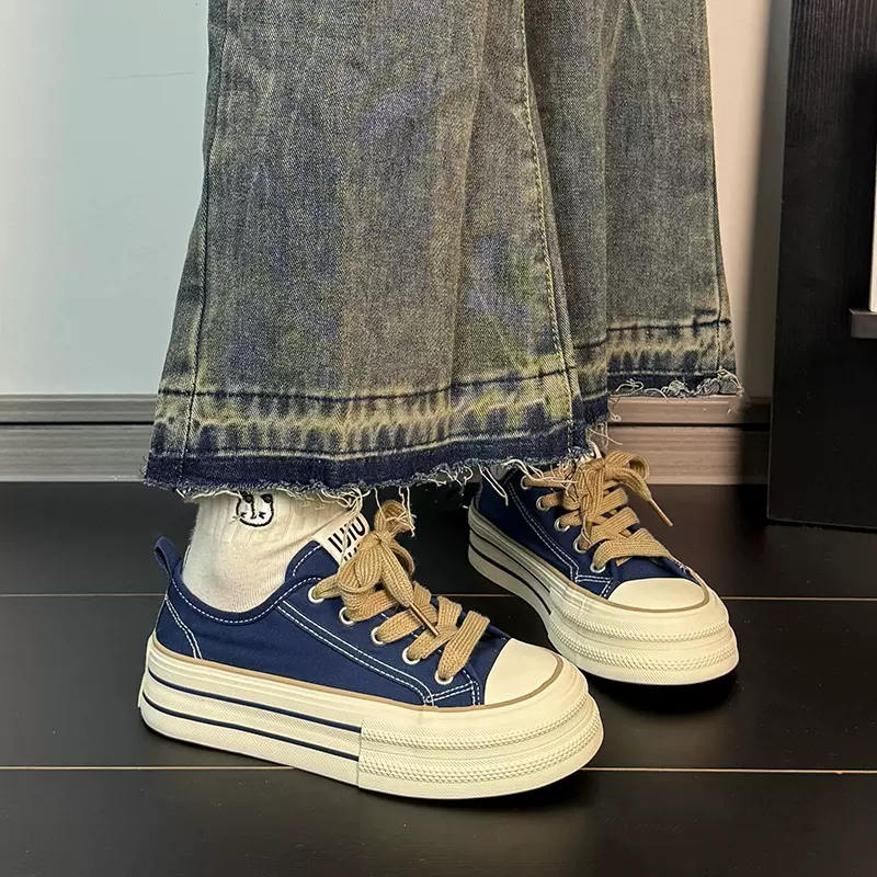 多巴胺百搭厚底帆布鞋女2025新款韩版女学生增高休闲板鞋H1323