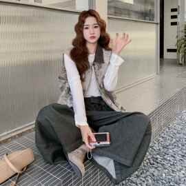 春季打底复古提花马甲高腰阔腿裤三件套2C119-1809-P225-K305