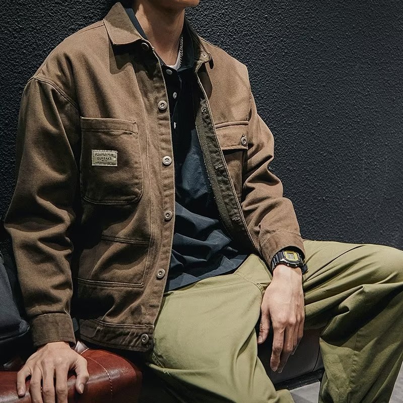 Casual Denim jacket men's American-style heavy retro workwear shirt men's autumn new fashion brand Pu Shuai loose plus size