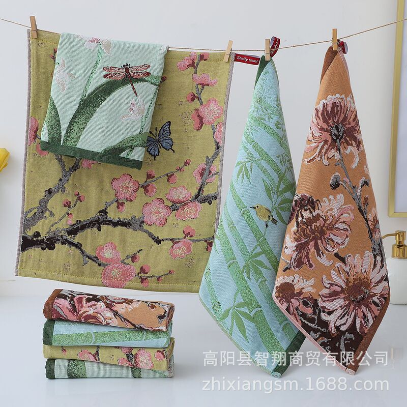 Exported to Japan Original Moriya Exquisite Embroider Illustration Style Retro Fairy Tale Untwisted Cotton Small Towel Handkerchief Small Square Towel
