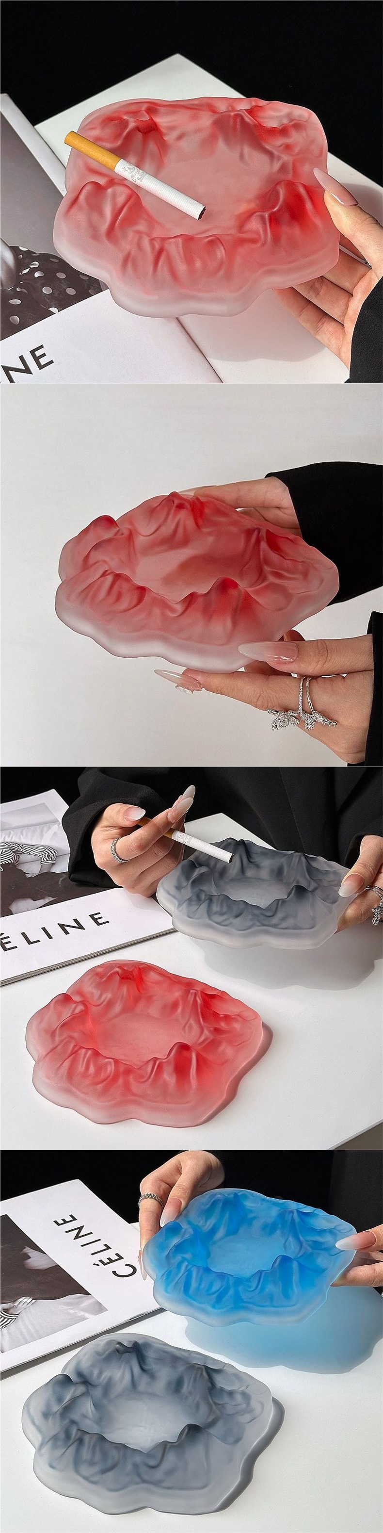 Elegant iceberg ashtray for home use in the living room, stylish matte red decorative piece, creative high-end anti-flying ashtray