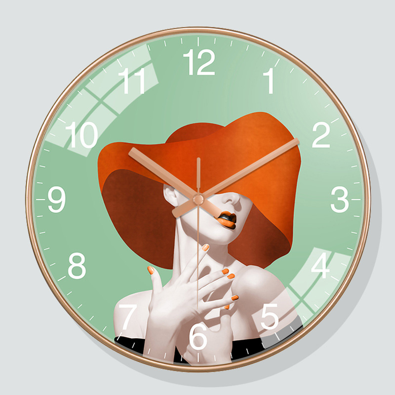 Round Beauty Salon Clock Living Room Electric Wave Wall Clock Silent Clock Automatic for Light Luxury Bedroom Decoration Girl's Wall Watch