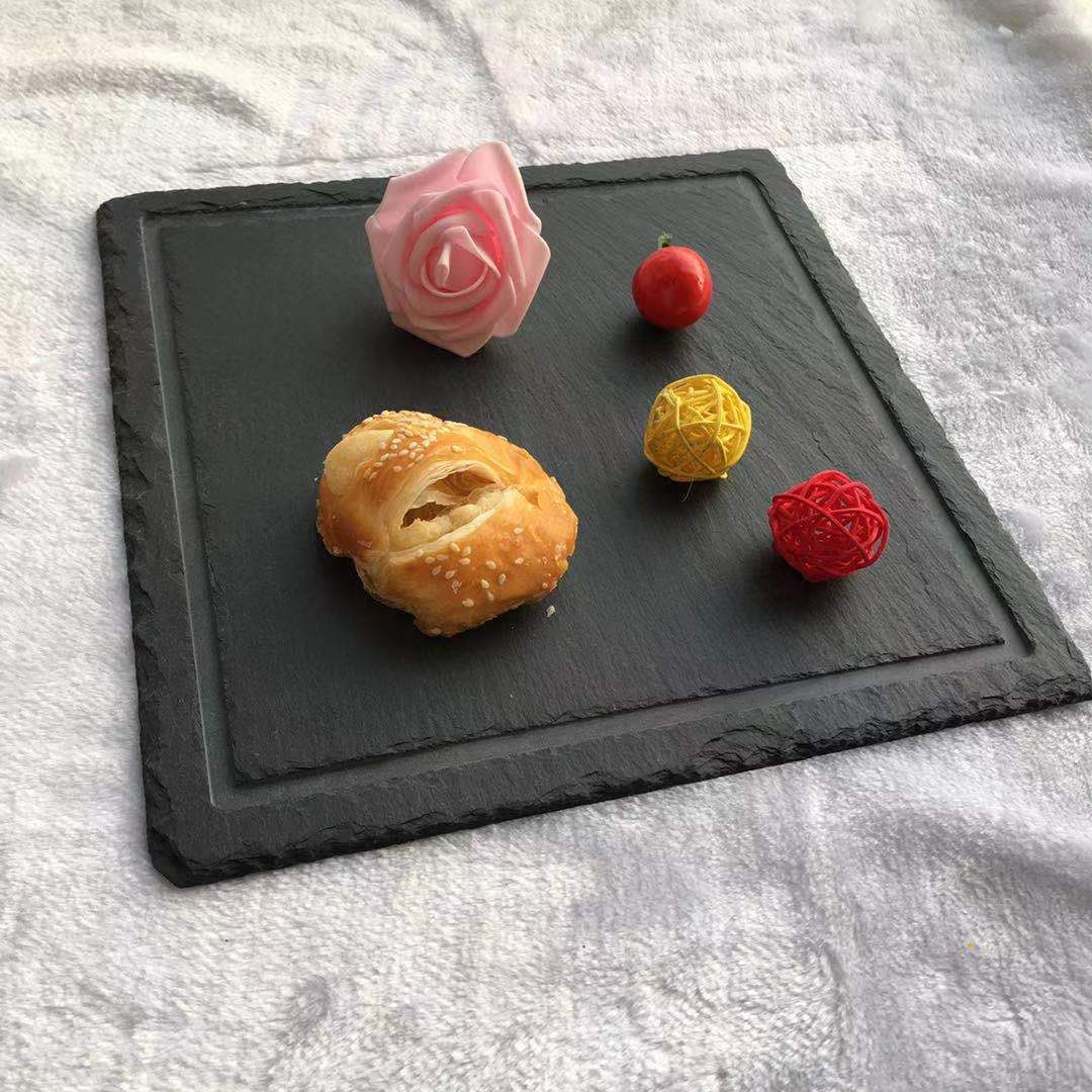 Japonés y coreano Placa de pizarra creativa restaurante occidental rectangular negro roca piedra placa swing sushi placemat placa