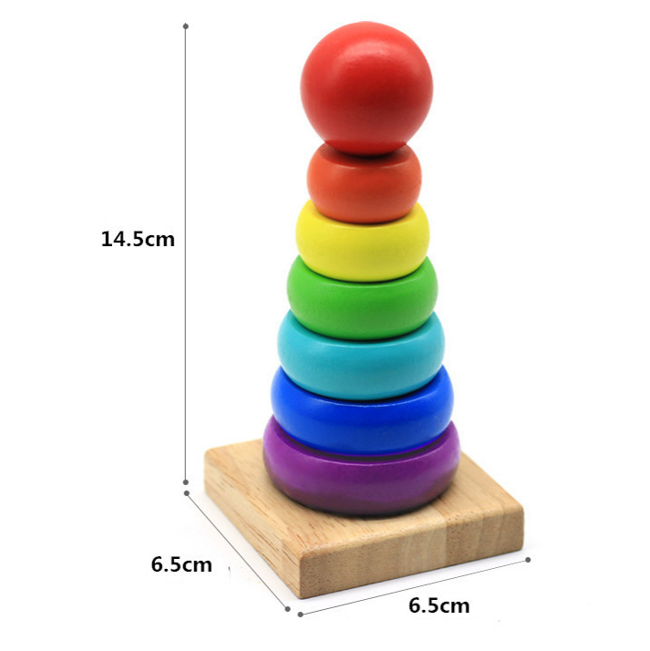 Pila de madera Dile para bebés y niños pequeños Educación temprana para bebés Juguetes de inteligencia útiles Cubierta de capas de arco iris Cubierta de torre Columna de anillo