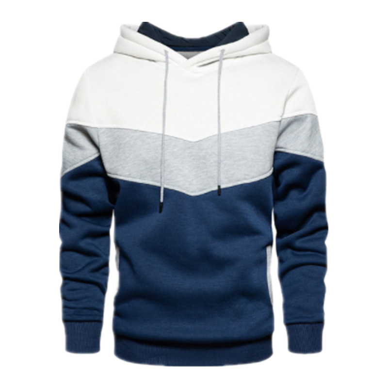 Men's Clothing new spring and autumn blue collarless casual pullover loose side seam pocket color matching youth hooded sweatshirt_mkmklike.com