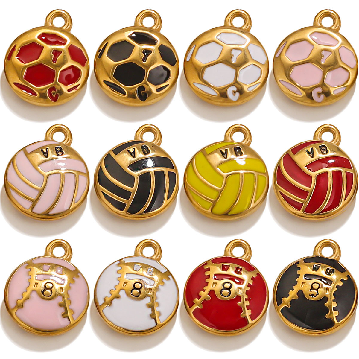 Fashion color sports ball stainless steel pendant diy bracelet keychain jewelry drop oil accessories necklace wholesale