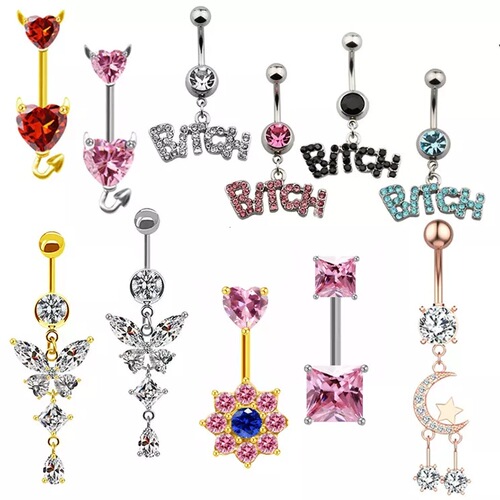 Gabby European and American cross-border butterfly navel ring maple leaf devil flower heart-shaped navel ring navel ornament navel nail piercing jewelry