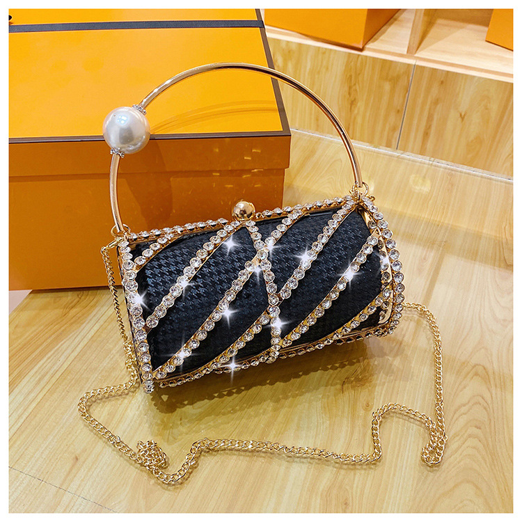 Internet berühmte Kette mit Perlenbesatz für Umhängetasche zum Abendessen, modischer Tragekäfig aus Metall, eine Schultertasche für Damen_voghion.com