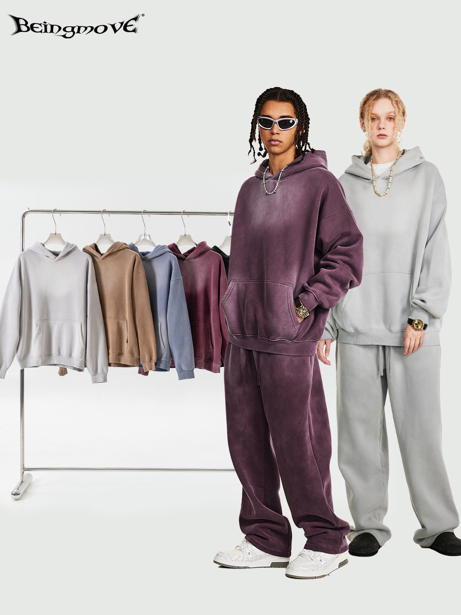 Sudadera con capucha de forro polar para hombre, estilo casual de alta gama, marca americana de moda otoñal 2025, con estampado de caballo desgastado y resistente.