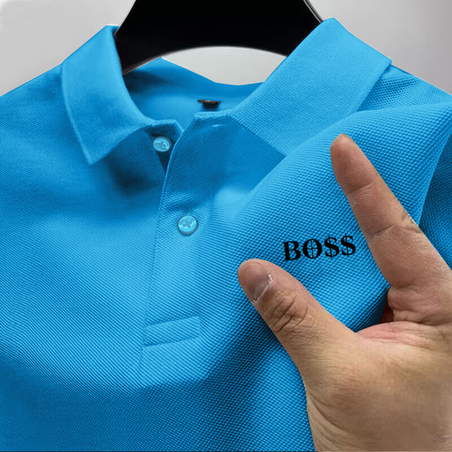 2025 Printed High-Neck Polo Shirt with Printed Logo, Transferred Circle Embroidery, Long-Thread Cotton Short-Sleeve T-Shirt