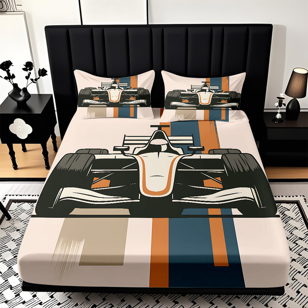 TEMU / JIT moda popular patrón de carreras 3D impresión digital cama de cama de cama kit de ropa de cama fábrica directa