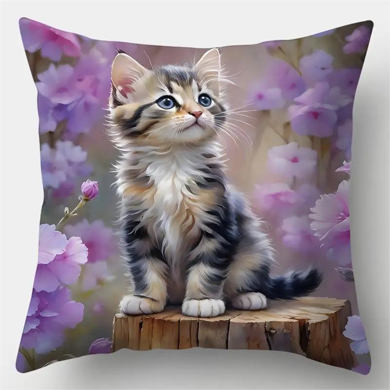 80g Weight Pillow Cases Home Textiles & Decor Type Polyester Material Cat Pattern Cute Style Cute Cat Polyester Pillow Cases Couch & Sofa Decor 9