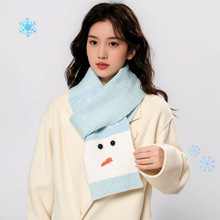 新冰岛雪人秋冬氛围感可爱雪花围巾女可爱学院风针织围脖一件代发