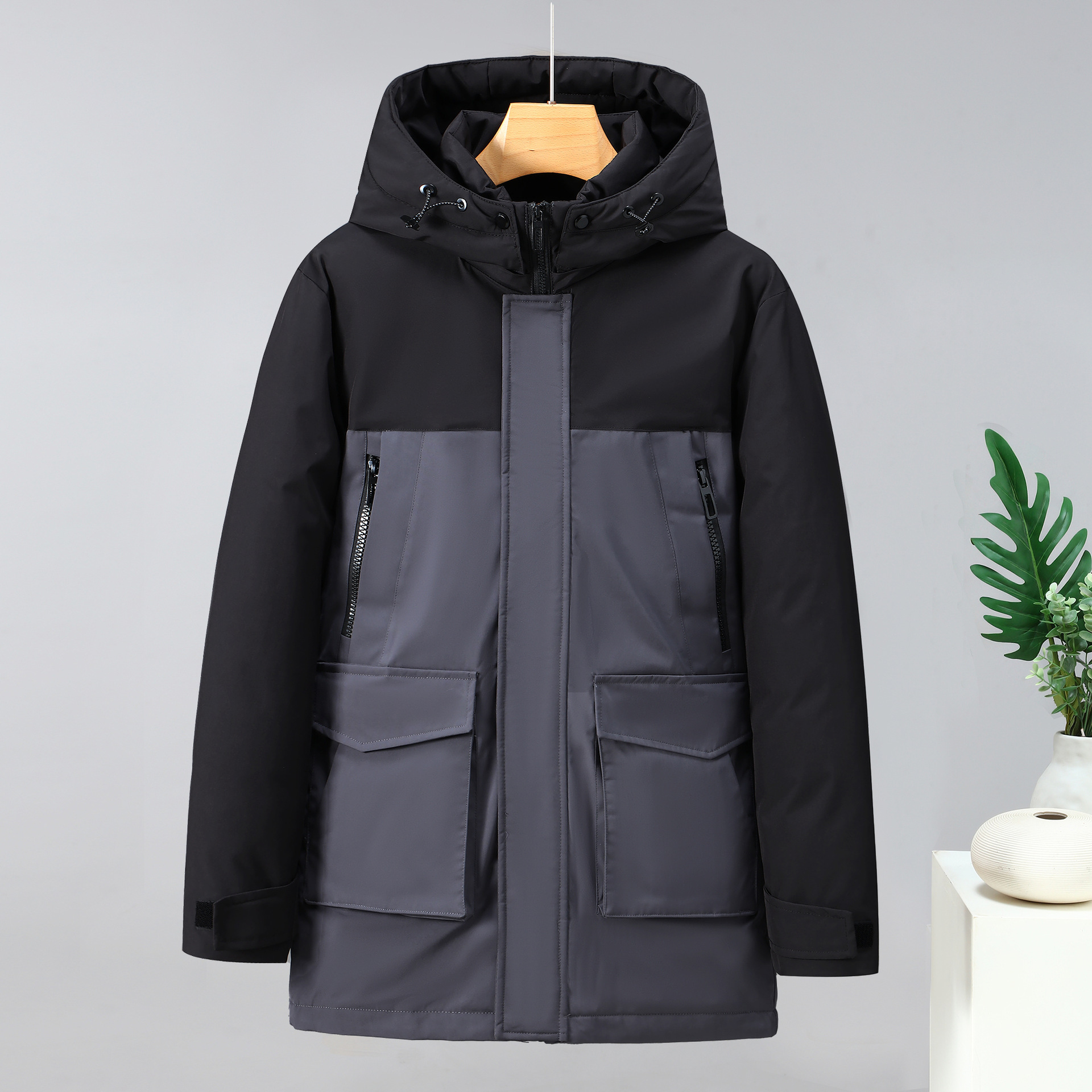 Winterjas heren color block halflang modieuze warme jas_voghion.com