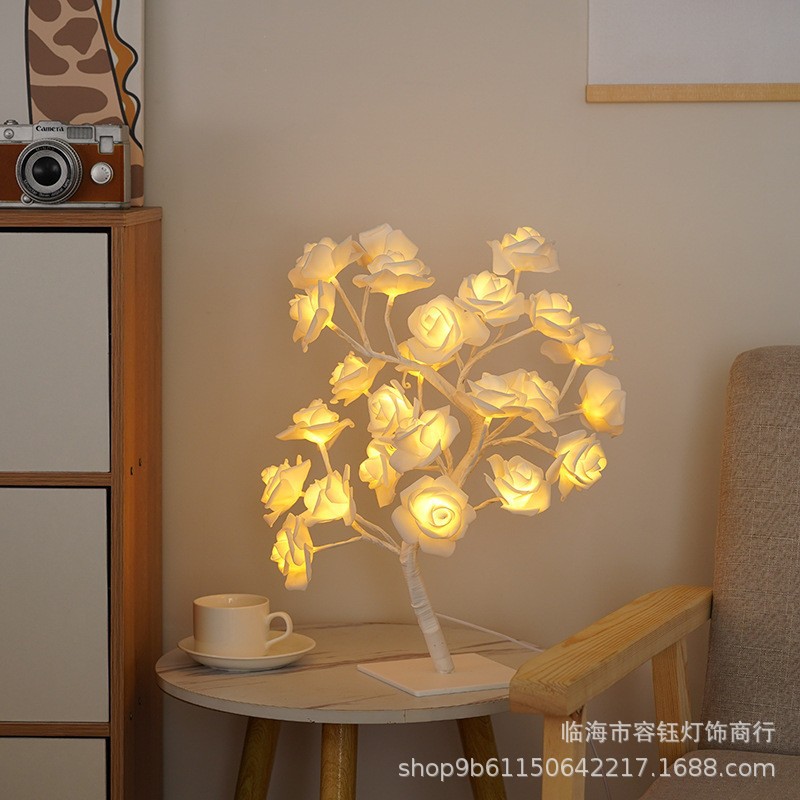 Transfronterizo caliente Rose Tree lámpara decoración de la habitación LED flor de cerezo luz de la noche lámpara de mesa USB interruptor de luz de color