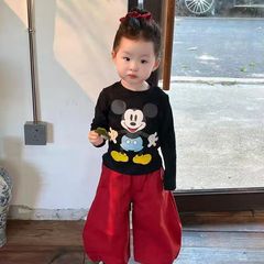 女童套装2025秋季新款韩版宝宝洋气可爱卡通长袖T恤儿童阔腿裤潮