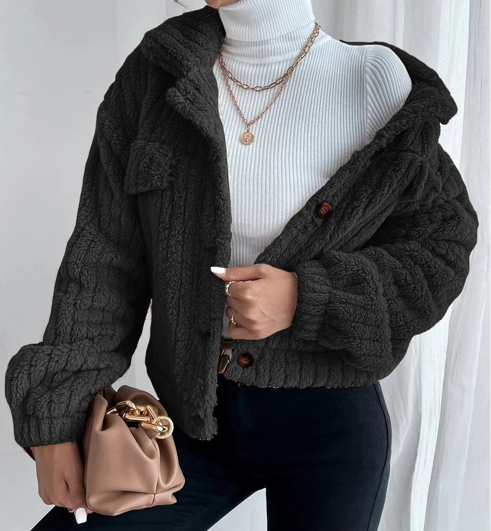 Giacca donna in peluche con revers blusa in velluto confortevole_voghion.com