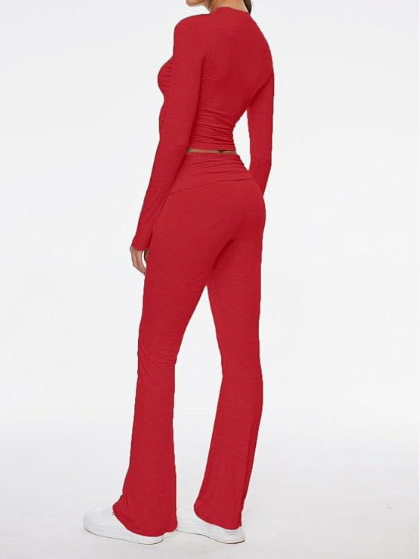 336g Weight Long Sleeve Sleeve Length Spandex, Polyester Fabric Type Pant Co-ord Set Sets Type 2 Pieces Set Quantity Holiday, Daily Occasion Round Neck Neckline Slim Fit Type Solid Color Pattern Summer, Spring Season Women's Gender Streetwear Style Holiday Daily Women's Streetwear Solid Color Spandex Polyester Pant Co-ord Set Pants Sets 31