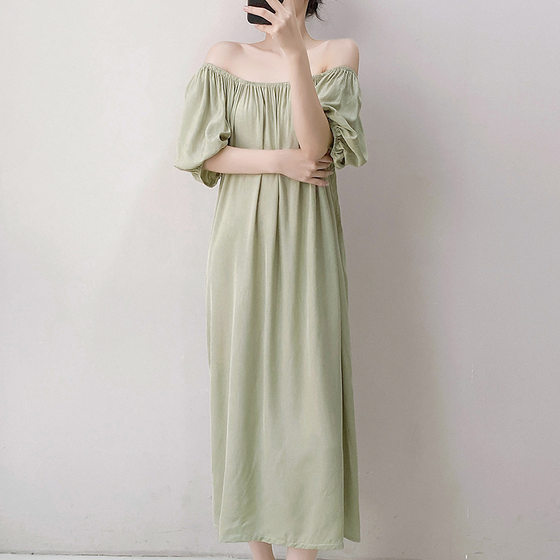 Cotton Silk Nightdress with Collar Summer Thin Cool Outer Wear Artificial Cotton dress Solid Color plus size Long Dress Pajamas