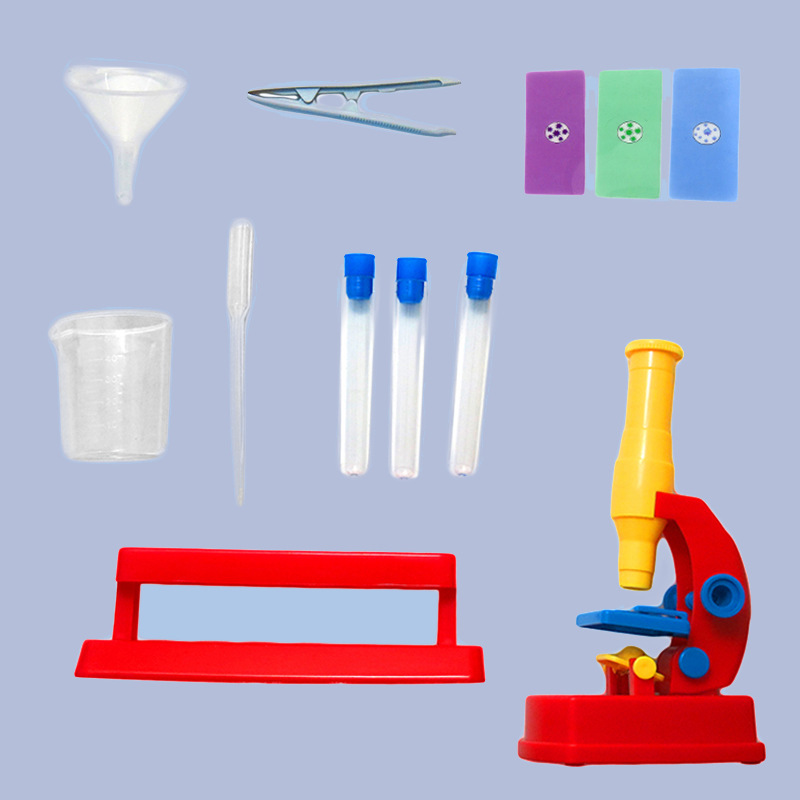 Nuevos niños Qizhi STEM ciencia y educación juguetes DIY auto-instalado mini Microscopio de luz experimento científico traje