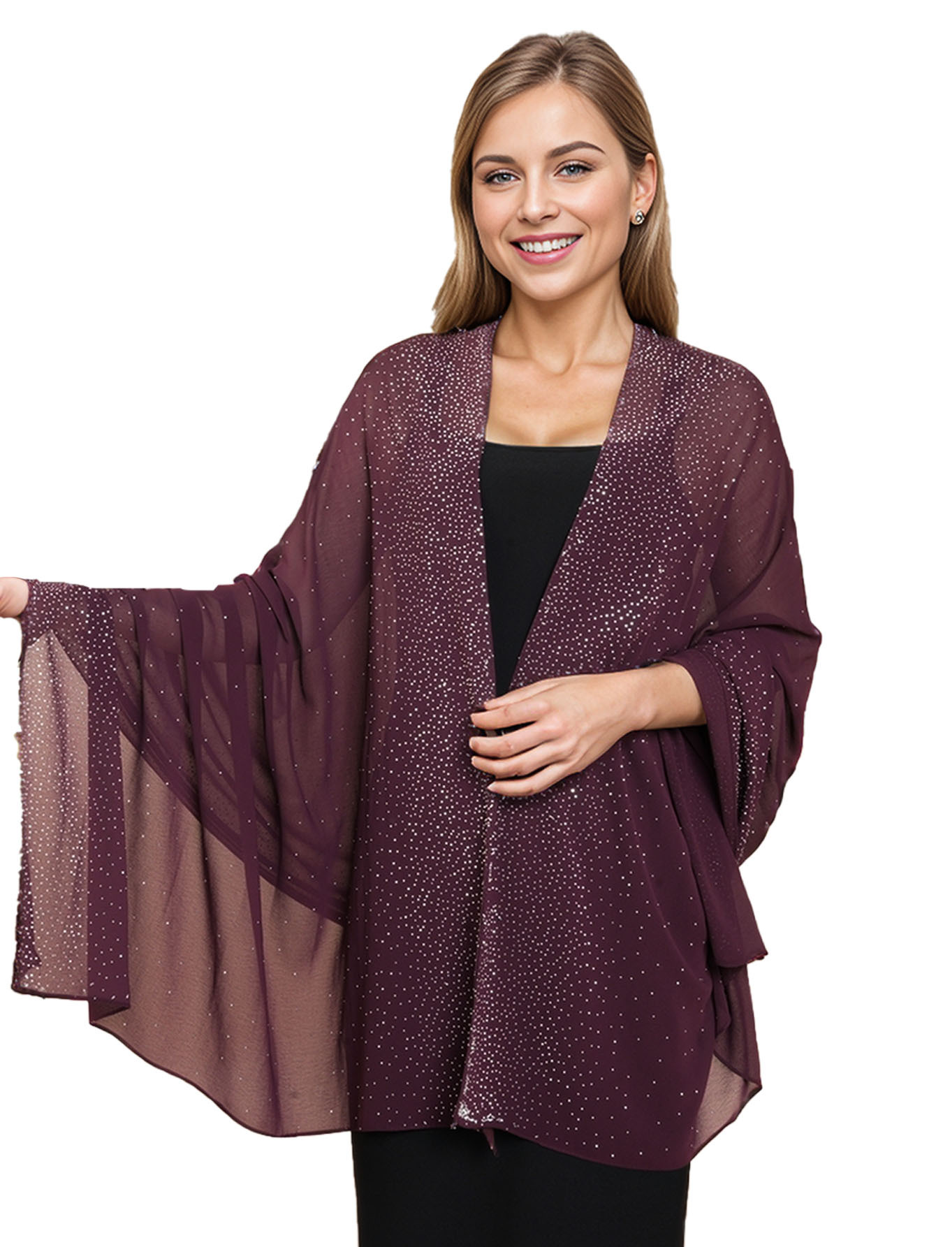 Hot Selling New Solid Color Chiffon Starry Sky Hot Stamping Exquisite And Elegant Banquet Style Extended Version Of High-end Women's Shawl_voghion.com