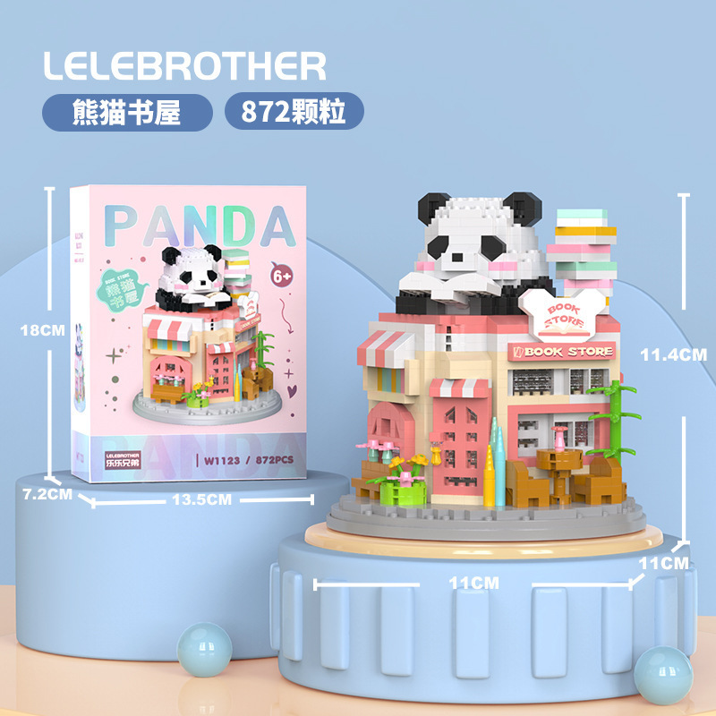Lele Brothers W1123 China Giant Panda Bookstore Moe Orchid Flower National Tide Compatible con adornos de ladrillos Lego