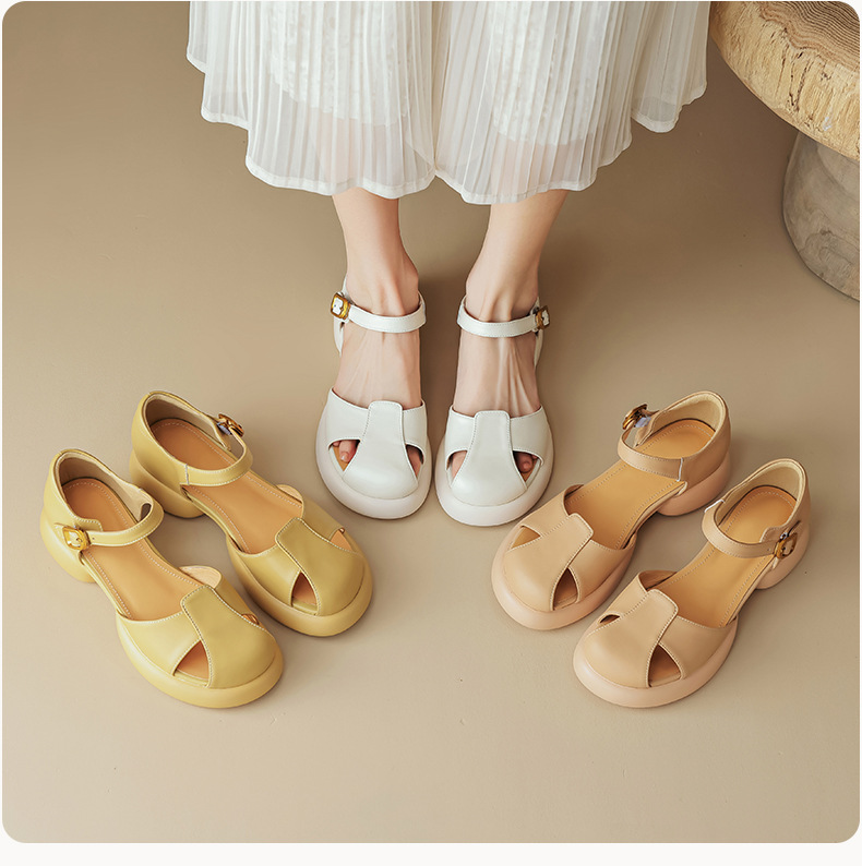 Sandal nữ quai ngang đế dày gót thô phong cách thể thao — Màu vàng ngỗng chi tiết 2