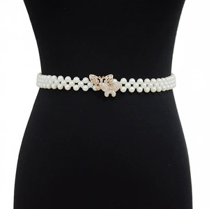 Summer New Women's Pearl Waist Chain Casual Decorative Butterfly Water Diamond Buckle for Skirt Outfit