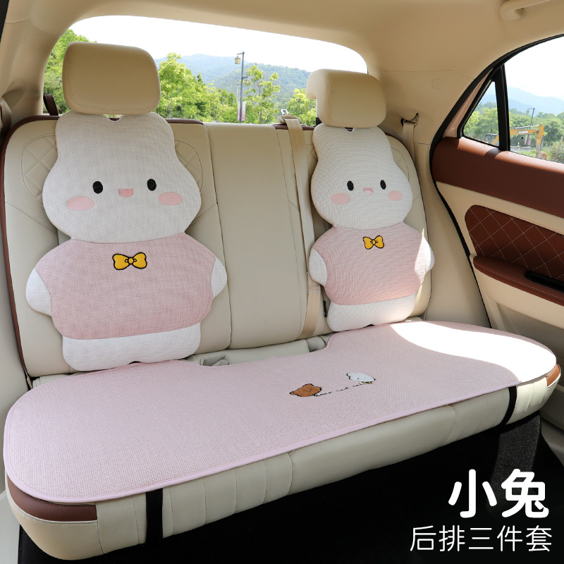 Cartoon Car Seat: Universal Seat cushion, seat cover - four-seasons-linen-rabbit-rear-3-piece-set