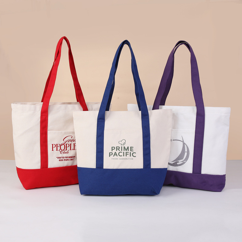 Color-Blocked Canvas Tote Bag with Front Pocket, Large Capacity Cotton Bag, Custom-Made Corporate Promotional Handbag Color-Blocked Canvas Tote Bag with Front Pocket, Large Capacity Cotton Bag, Custom-Made Corporate Promotional Handbag