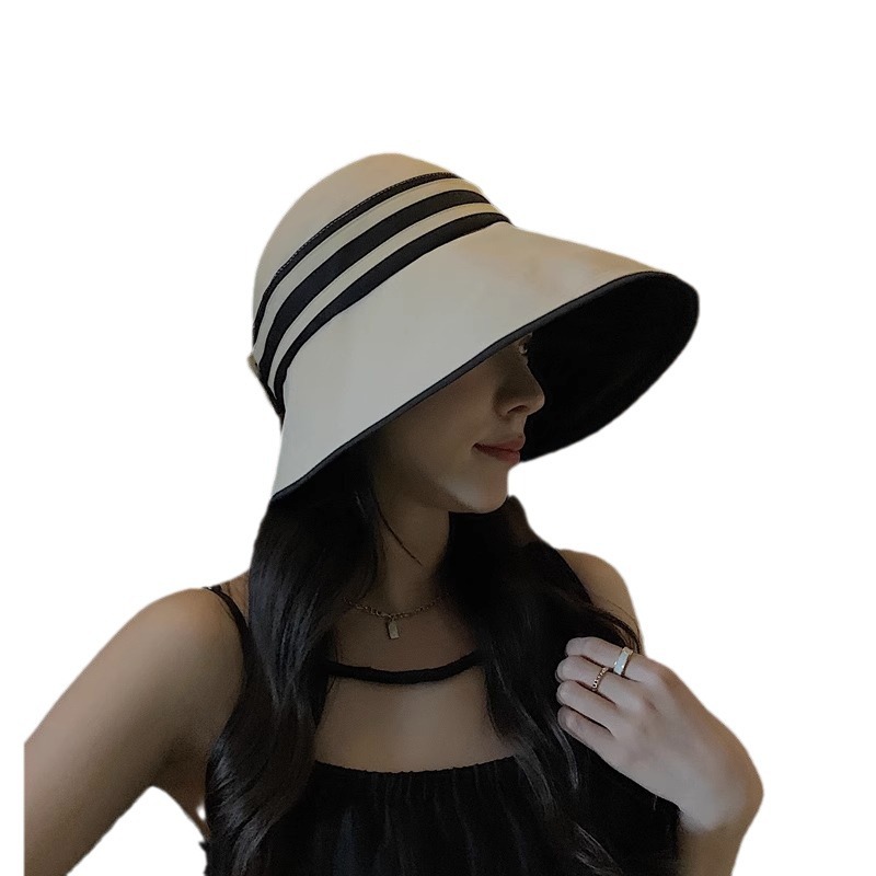 Japanese Black Glue Hallop Hat Foldable Summer Sunshade Hat Women's Beach Sunscreen Hat Casual Sun Fisherman Hat