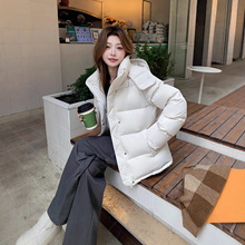 五格羽绒服女2025冬新款连帽短款韩版时尚后收腰小个子面包服外套