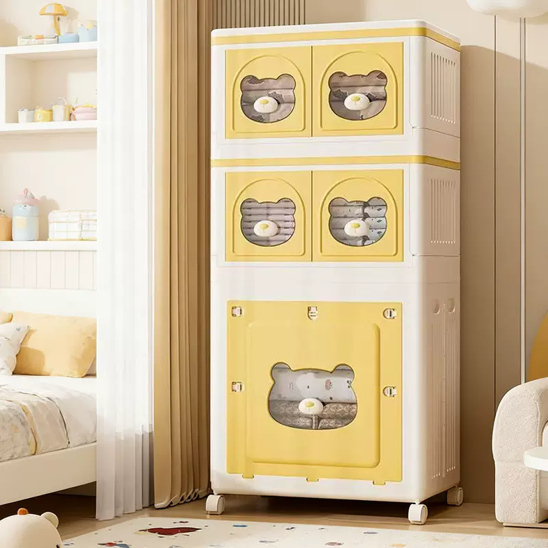 跨境儿童衣物收纳柜宝宝衣柜玩具收纳箱折叠大容量带轮床头储物柜