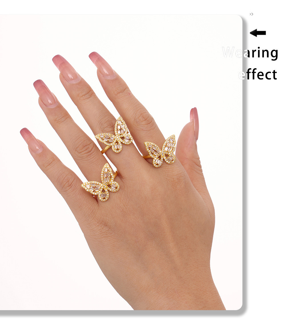 Square Sugar Ins Butterfly Fairy Zircon Ring Fashion Personality Copper Niche Open Mouth Ring_voghion.com